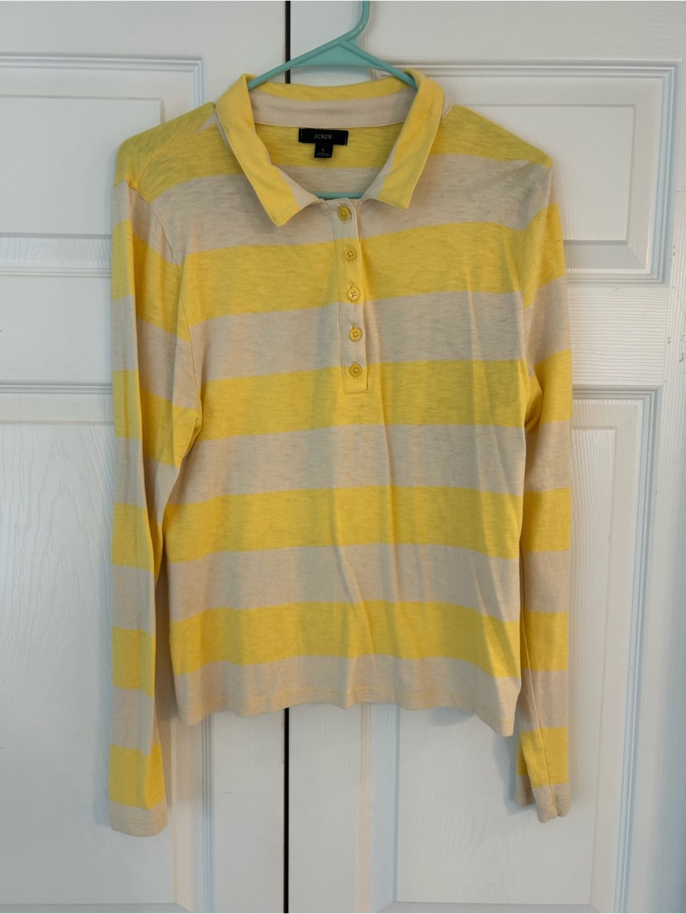 NWOT J.Crew Women’s Yellow Striped Cotton Button Up Tunic Blouse Shirt Size L
